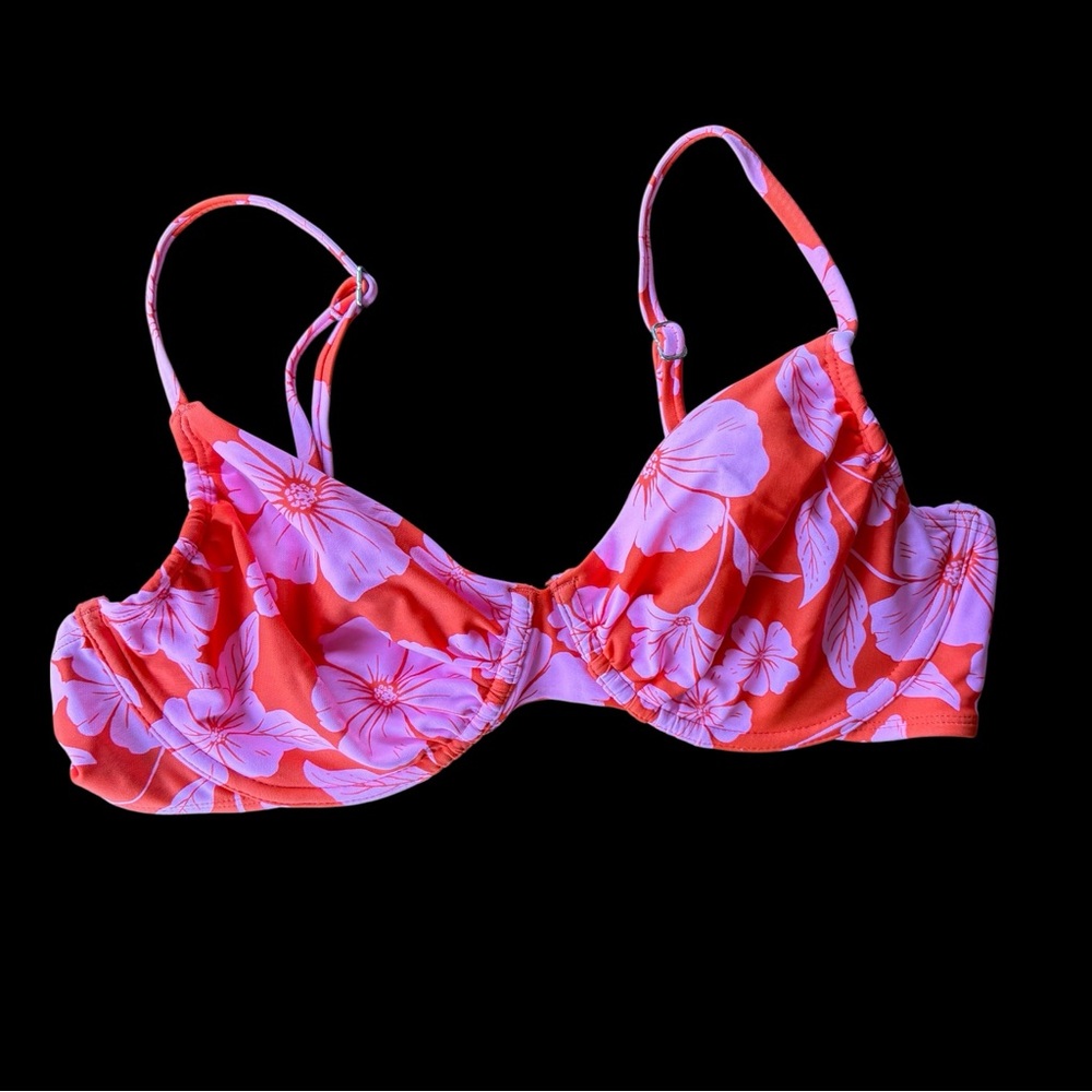 Red & Pink Floral Bikini Top